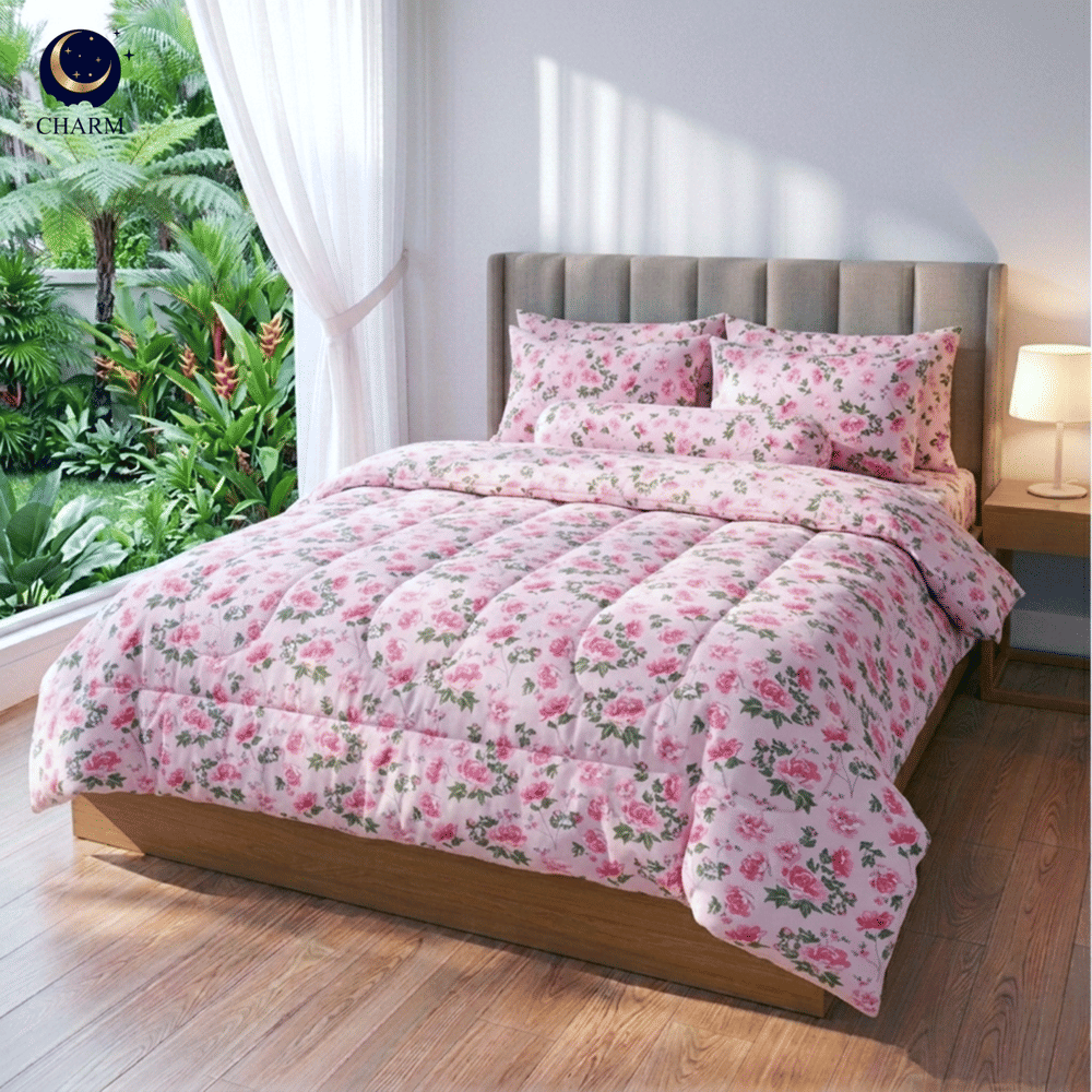 ชุดผ้าปูที่นอน 5 ฟุต 6 ชิ้น CHARM รุ่น CLASSIC ลาย ROSE GARDEN